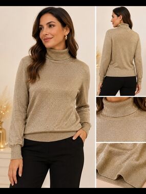 J.Crew Gold Metallic Turtleneck Sweater – Shimmer Knit – Size L